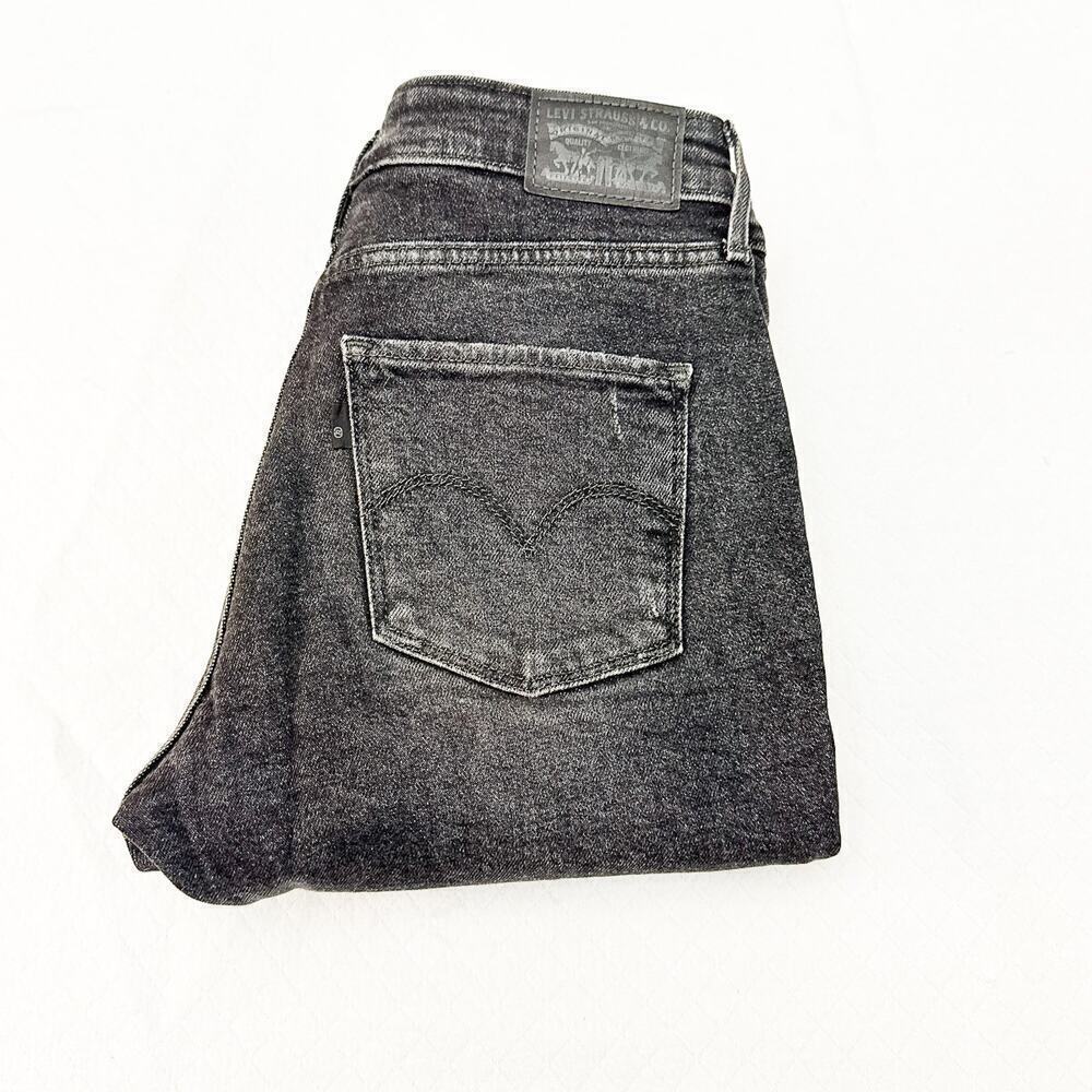 Levi's 721 High Rise Skinny Charcoal Denim Jeans Ripped Size 28